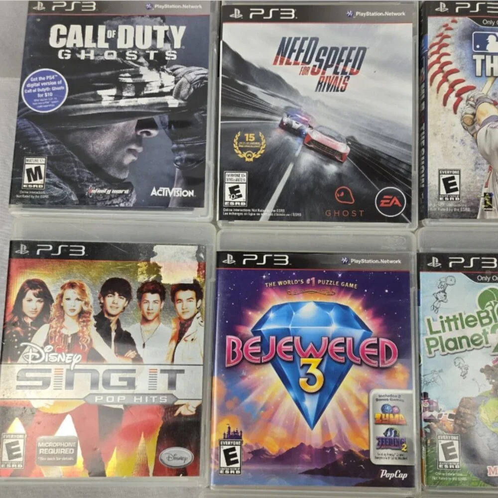 PS3 Lot of 10 PlayStation 3 Call Duty, NBA, Guitar, MLB, Uncharted 2, Speed Work